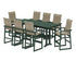 POLYWOOD EDGE Woven Highback 9-Piece Farmhouse Bar Set with Trestle Legs in Green / Dune Grass