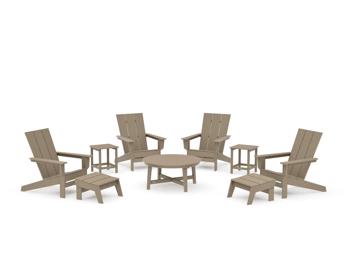 POLYWOOD Modern Studio Adirondack 9-Piece Conversation Set in Vintage Sahara