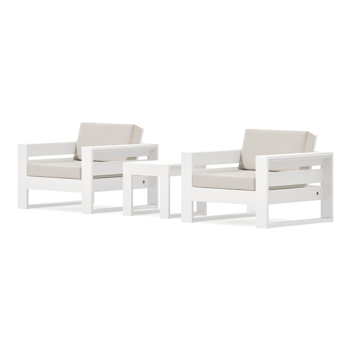 POLYWOOD PW Designer Series Latitude 3-Piece Lounge Chair Set in Vintage White / Dune Burlap