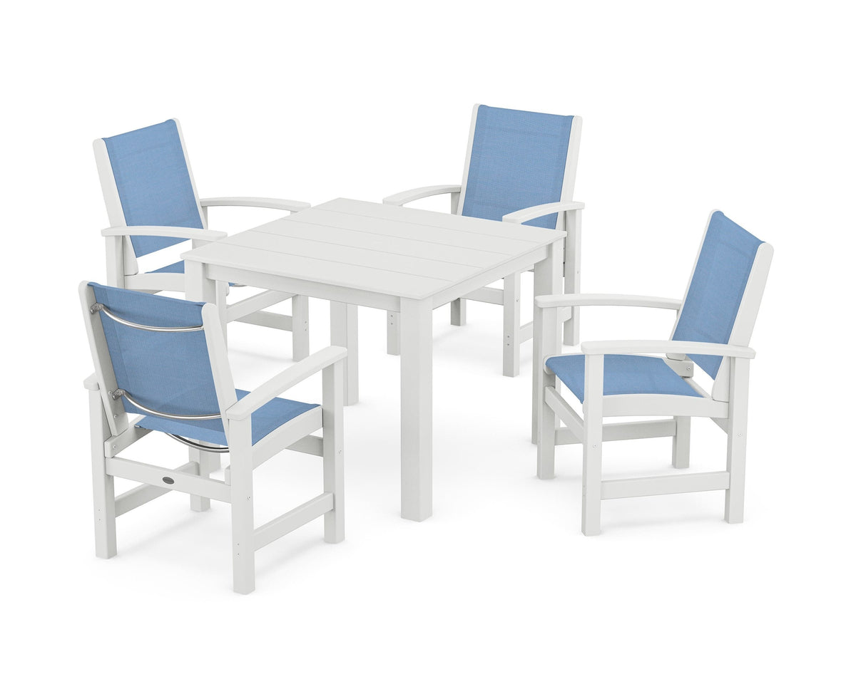 POLYWOOD Coastal 5-Piece Parsons Dining Set in White / Poolside
