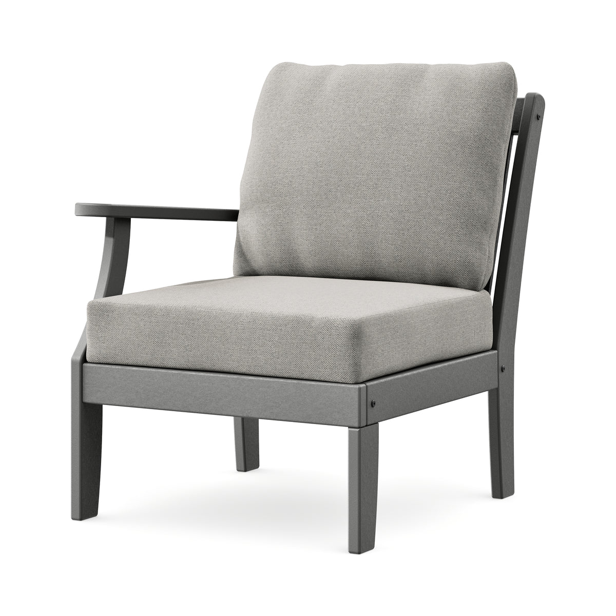 POLYWOOD Braxton Modular Left Arm Chair in Slate Grey / Weathered Tweed
