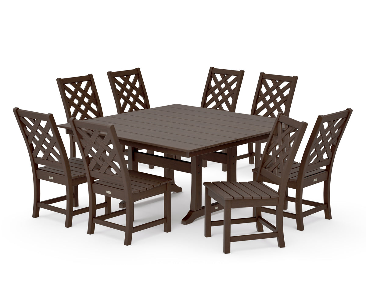 POLYWOOD Wovendale Side Chair 9-Piece Square Farmhouse Dining Set with Trestle Legs in Kona