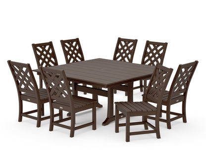 POLYWOOD Wovendale Side Chair 9-Piece Square Farmhouse Dining Set with Trestle Legs in Kona
