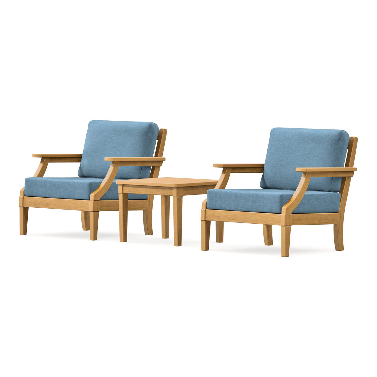 POLYWOOD PW Designer Series Estate 3-Piece Lounge Chair Set in Natural / Sky Blue