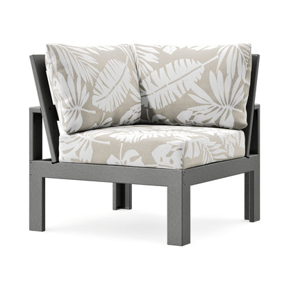 POLYWOOD Modular Corner Chair in Slate Grey / Leaf Dune Burlap