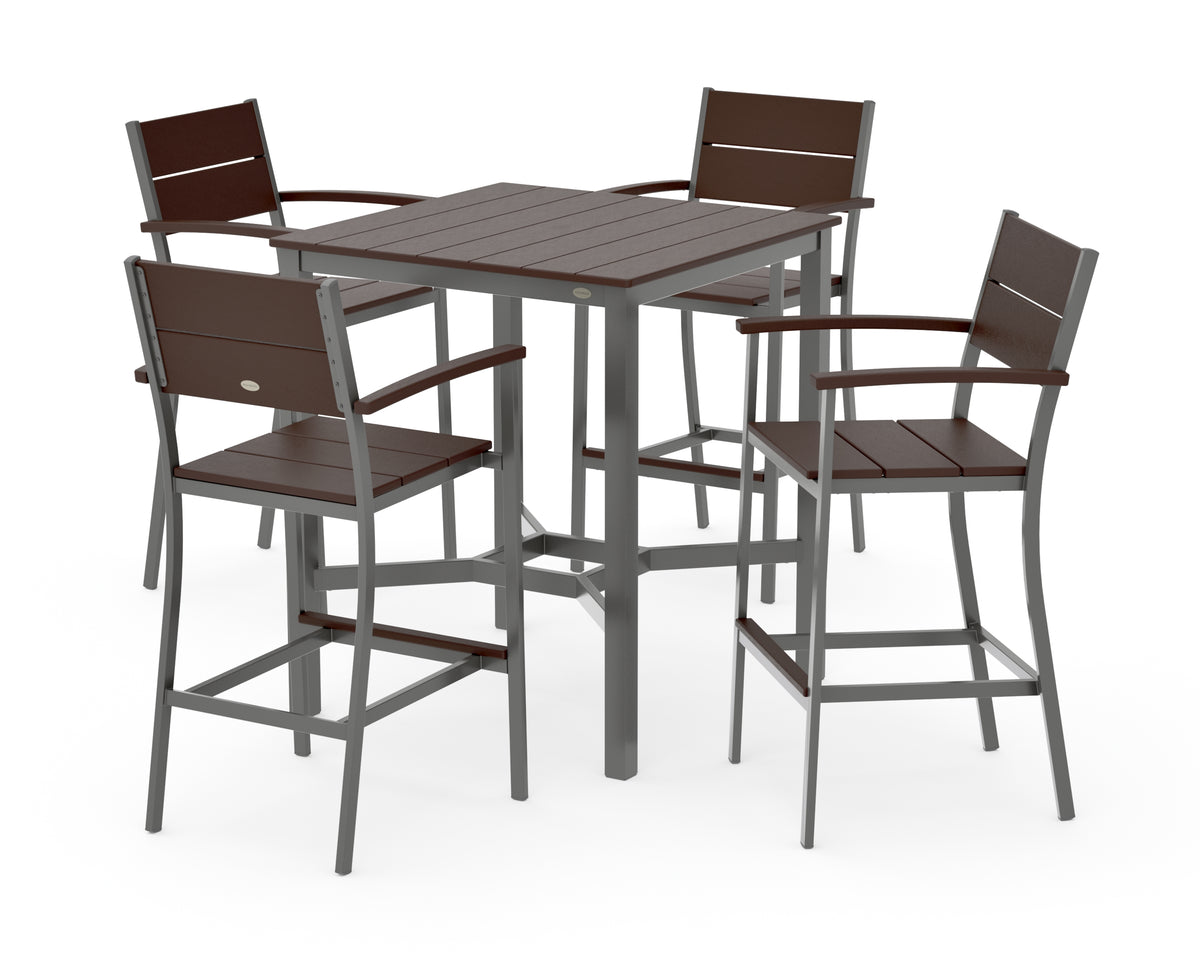 POLYWOOD Main Street 5-Piece Bar Set in Charcoal / Mahogany