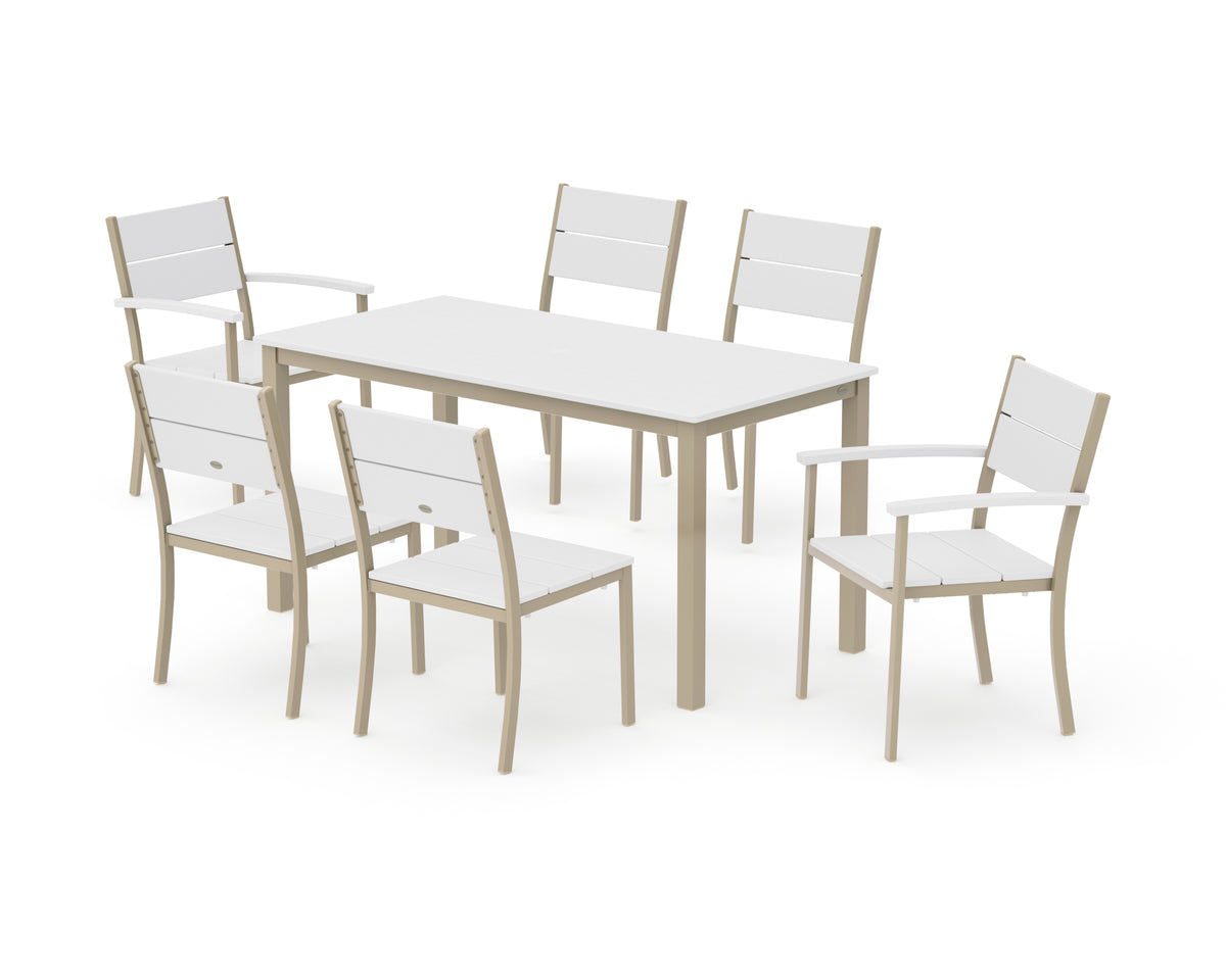 POLYWOOD Main Street 7-Piece Dining Set with Main Street 30 x 60 Dining Table in Sand / White