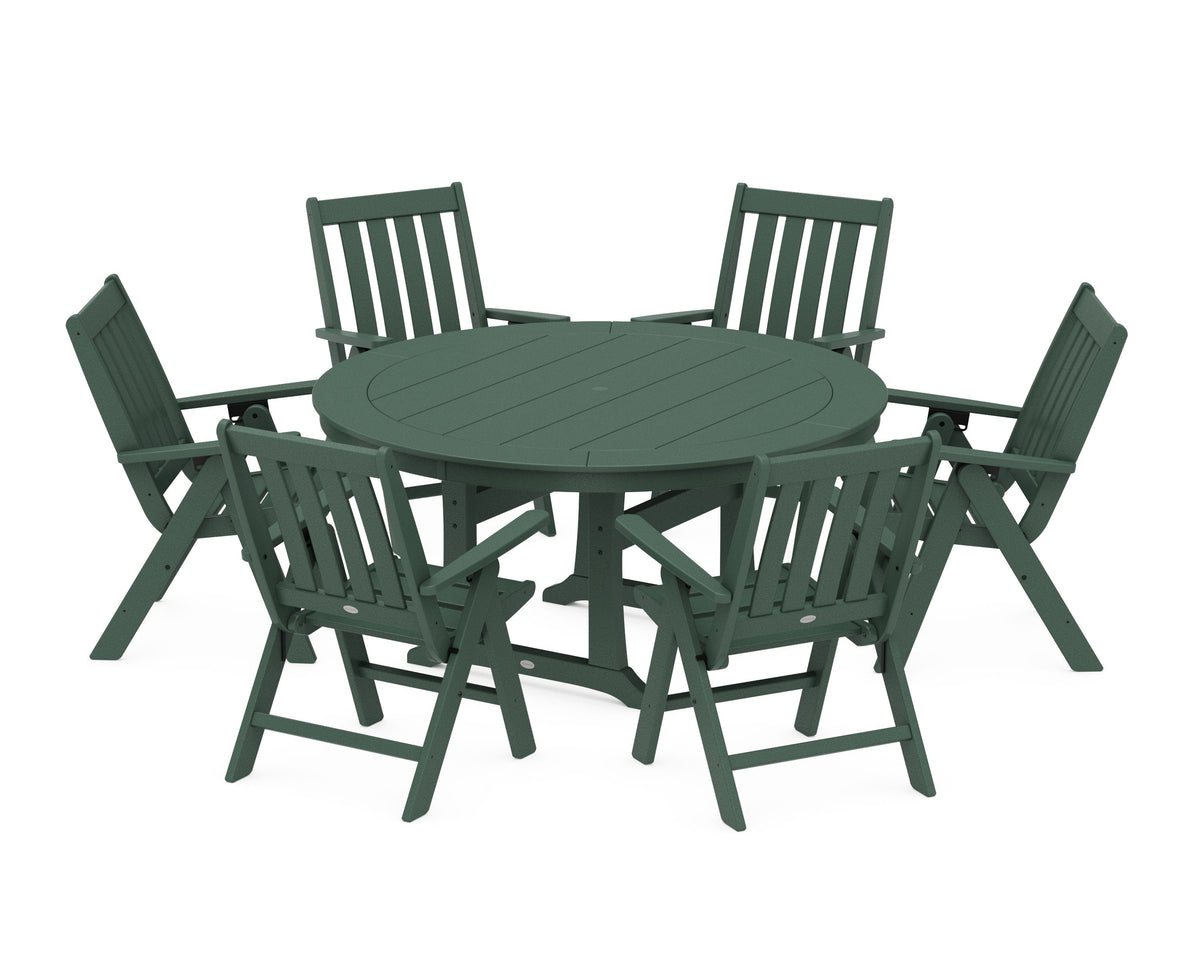POLYWOOD Vineyard Folding 7-Piece Side Chair Round Dining Set in Green