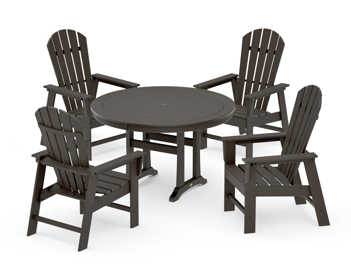 POLYWOOD South Beach 5-Piece Round Dining Set with Trestle Legs in Vintage Coffee