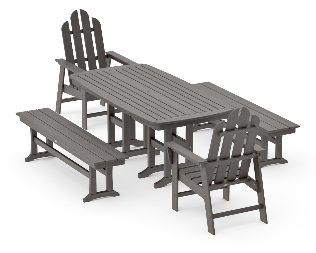 POLYWOOD Long Island 5-Piece Dining Set with Benches - 37" x 72" Table in Driftwood