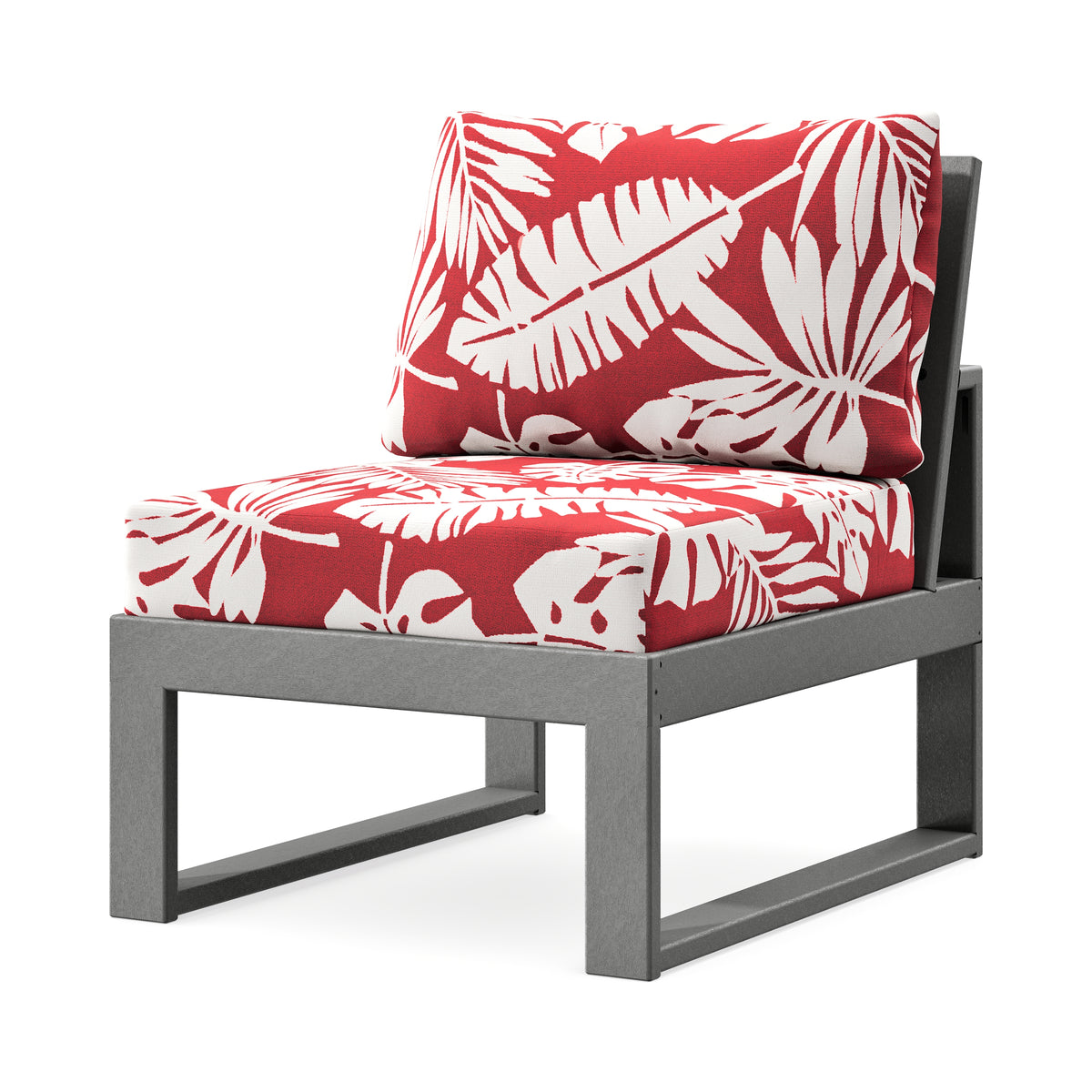 POLYWOOD Modular Armless Chair in Slate Grey / Leaf Crimson