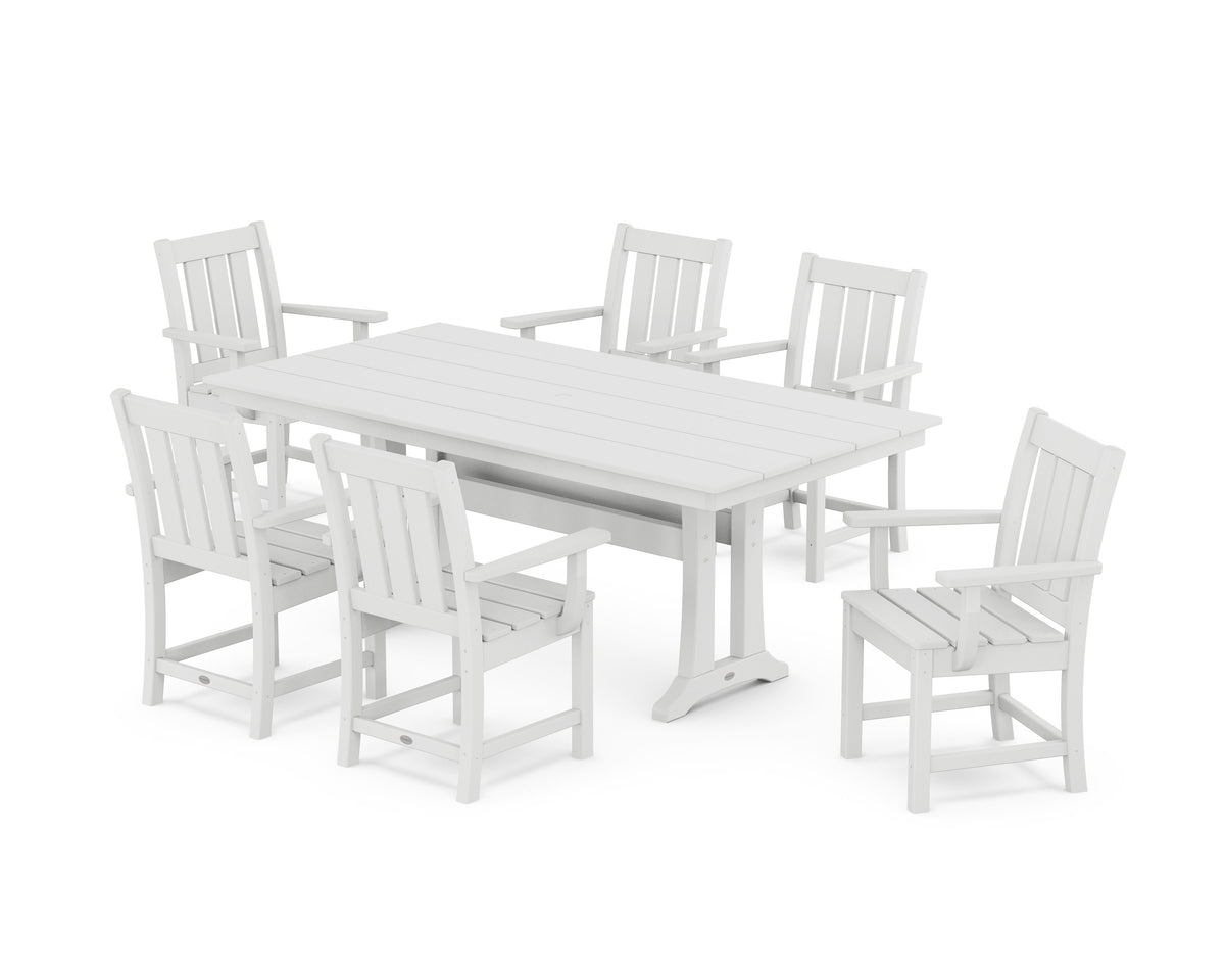 POLYWOOD Oxford Arm Chair 7-Piece Farmhouse Dining Set with Trestle Legs in White