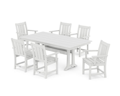 POLYWOOD Oxford Arm Chair 7-Piece Farmhouse Dining Set with Trestle Legs in White
