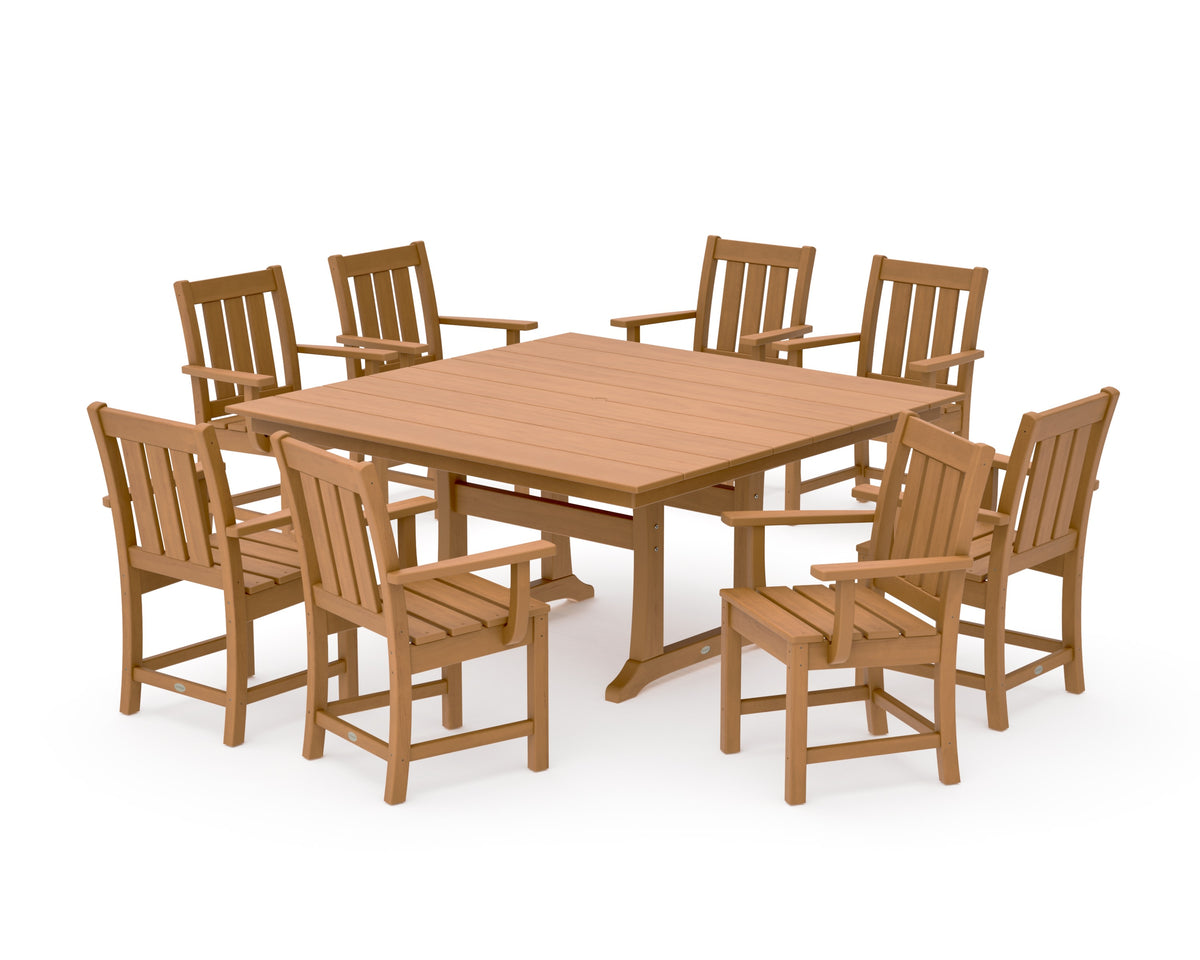 POLYWOOD Oxford 9-Piece Square Farmhouse Dining Set with Trestle Legs in Natural