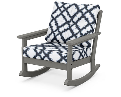 POLYWOOD Vineyard Deep Seating Rocking Chair in Slate Grey / Trellis Marine Indigo