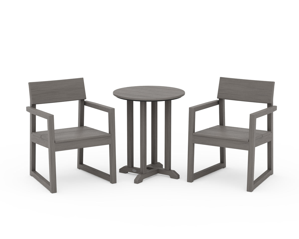 POLYWOOD EDGE 3-Piece Round Bistro Dining Set in Driftwood
