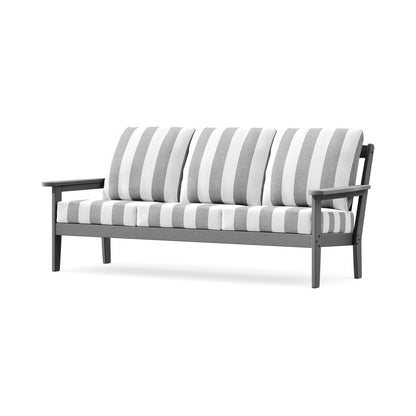 POLYWOOD Cottage Deep Seating Sofa in Slate Grey / Cabana Stripe Grey Mist