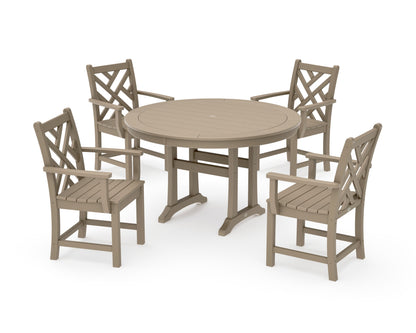 POLYWOOD Chippendale 5-Piece Nautical Trestle Dining Arm Chair Set in Vintage Sahara