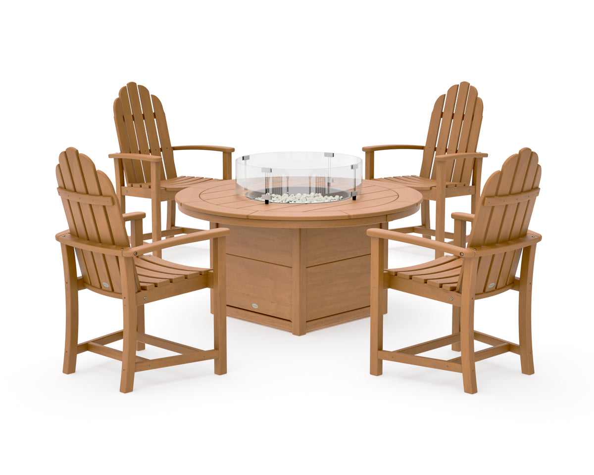 POLYWOOD Classic 4-Piece Upright Adirondack Conversation Set with Fire Pit Table in Natural