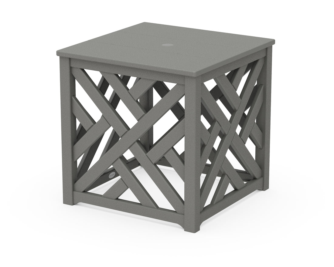 POLYWOOD Chippendale Umbrella Stand Accent Table in Slate Grey