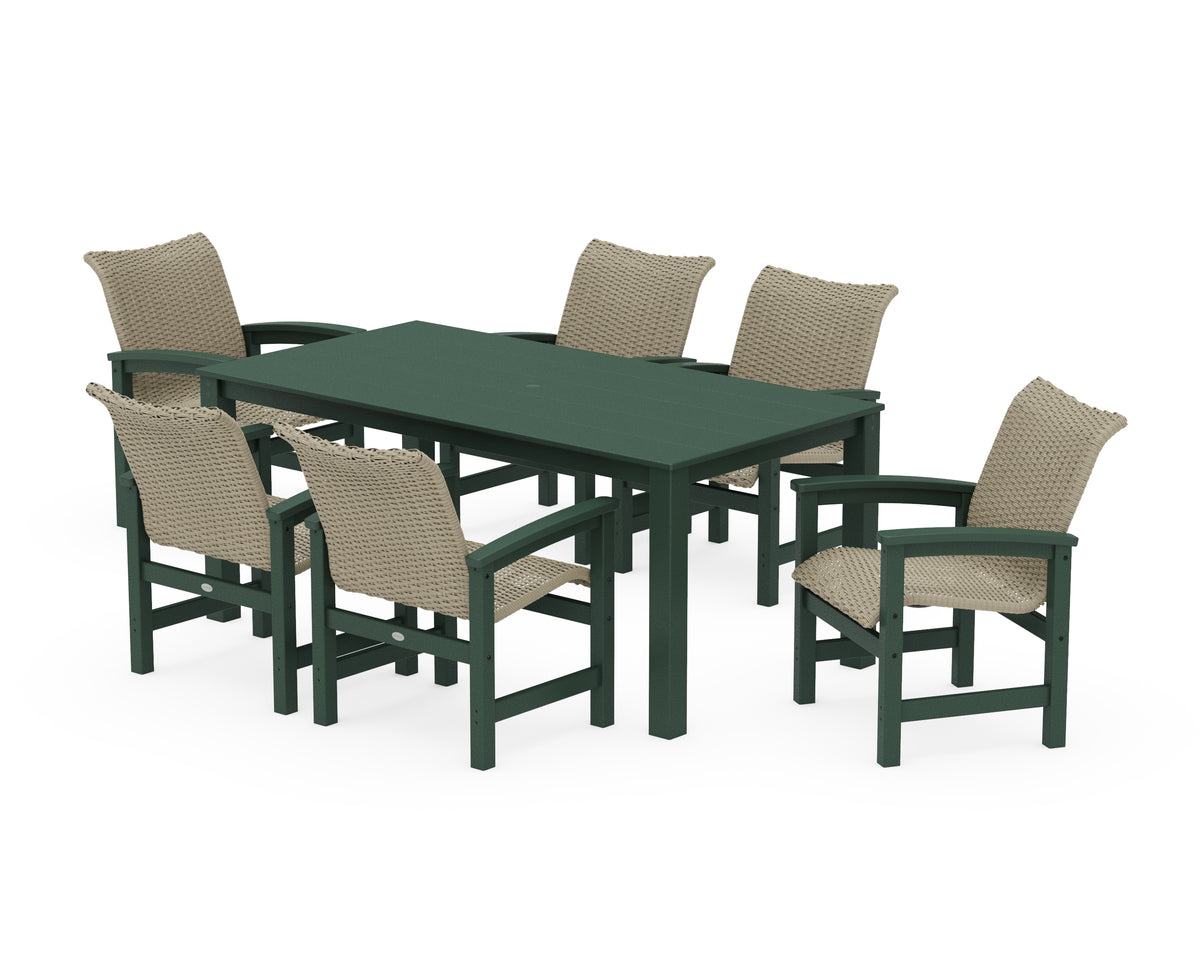 POLYWOOD Coastal Woven Arm Chair 7-Piece Parsons Dining Set in Green / Dune Grass