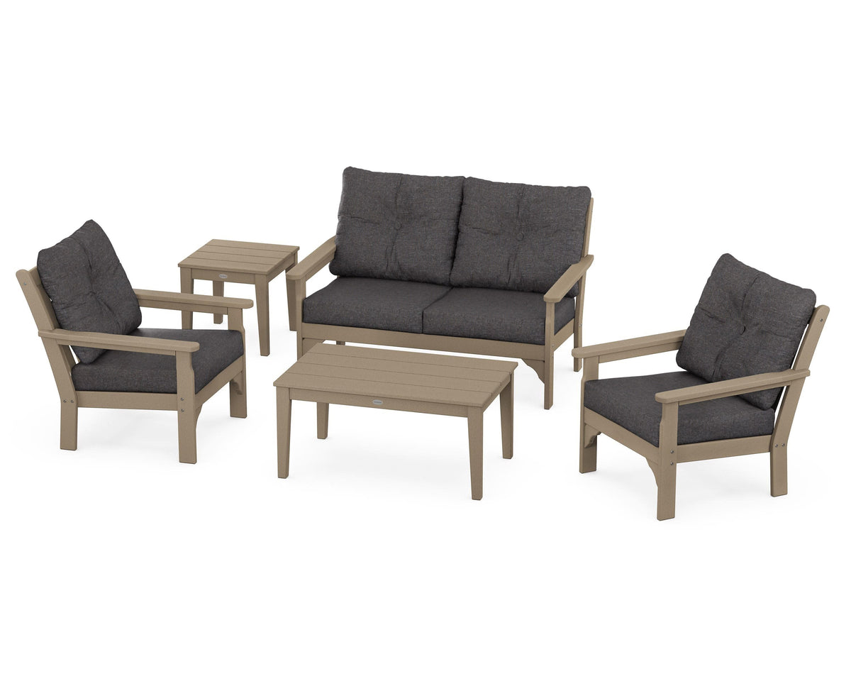 POLYWOOD Vineyard 5-Piece Deep Seating Set with Two Chairs and Loveseat in Vintage Sahara / Ash Charcoal