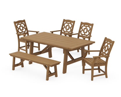 POLYWOOD Chinoiserie 6-Piece Rustic Farmhouse Dining Set with Bench in Natural