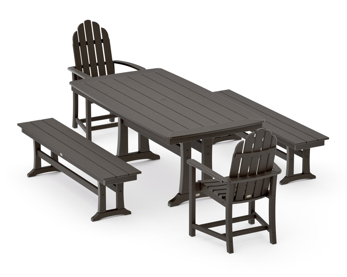 POLYWOOD Classic Adirondack 5-Piece Dining Set with Trestle Legs - 38" x 73" Table in Vintage Coffee