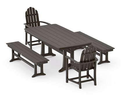 POLYWOOD Classic Adirondack 5-Piece Dining Set with Trestle Legs - 38" x 73" Table in Vintage Coffee