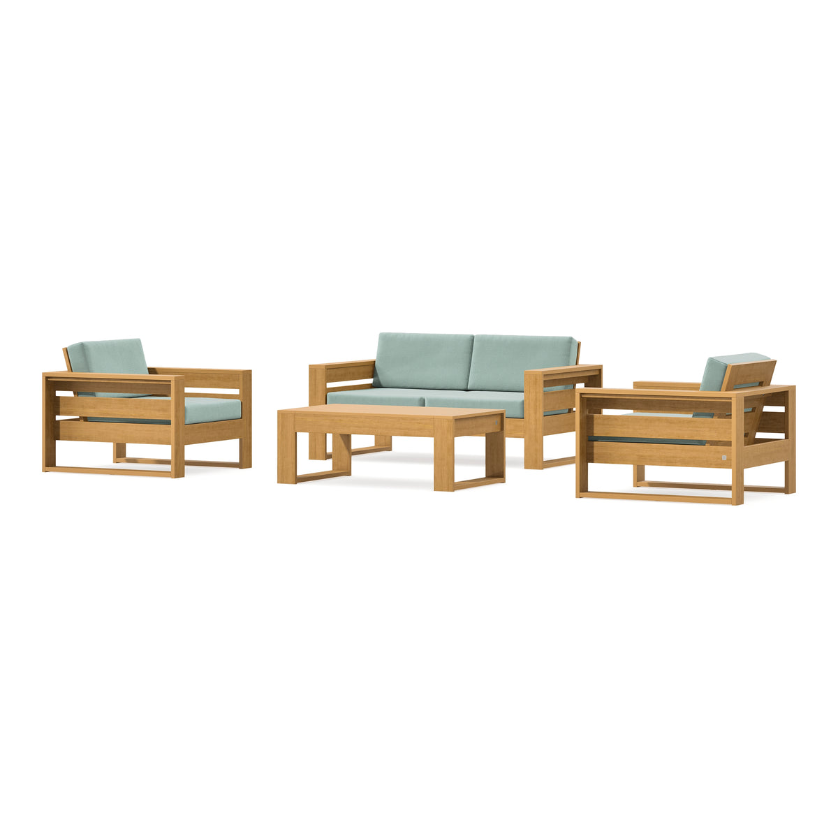 POLYWOOD PW Designer Series Latitude 4-Piece Lounge Loveseat Set in Natural / Spa