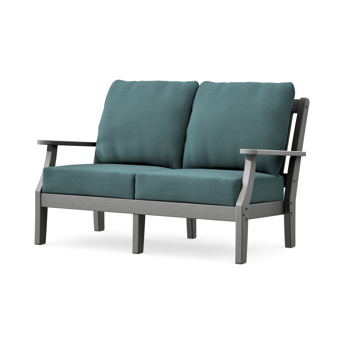 POLYWOOD Chinoiserie Deep Seating Loveseat in Slate Grey / Ocean Teal