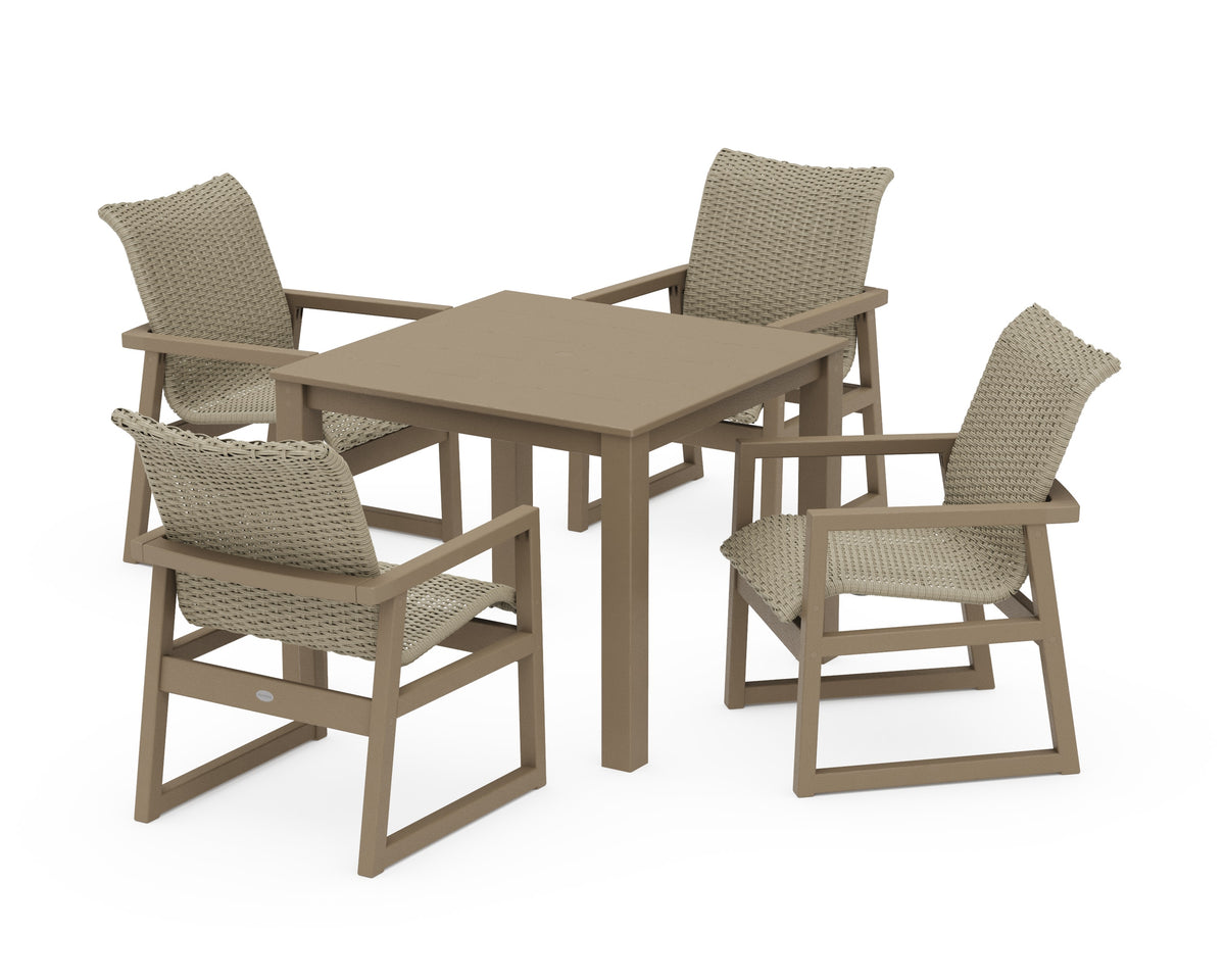 POLYWOOD EDGE Woven 5-Piece Parsons Dining Set in Vintage Sahara / Dune Grass
