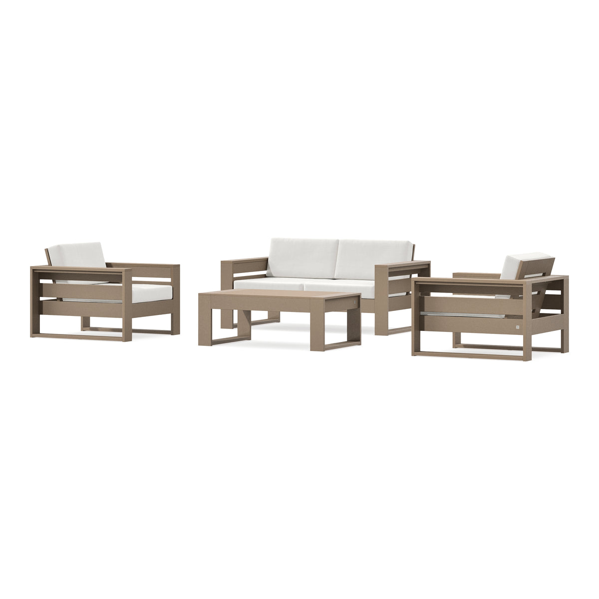 POLYWOOD PW Designer Series Latitude 4-Piece Lounge Loveseat Set in Vintage Sahara / Natural Linen
