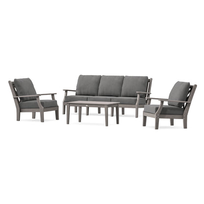 POLYWOOD Country Living Wovendale 4-Piece Deep Seating Set with Sofa in Driftwood