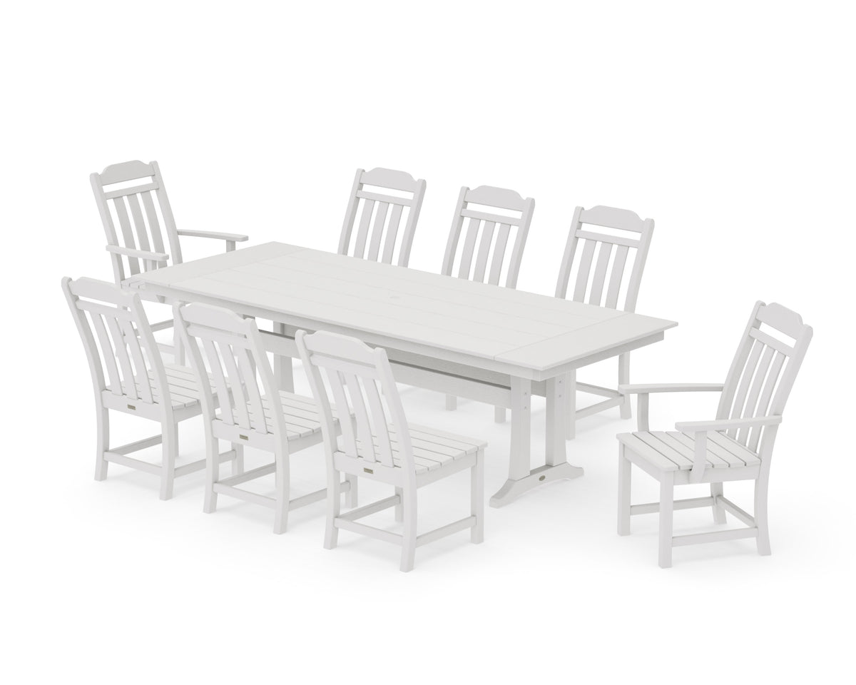 POLYWOOD Cottage 9-Piece Farmhouse Dining Set with Trestle Legs in Vintage White