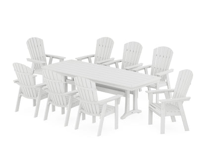 POLYWOOD Nautical Curveback Adirondack 9-Piece Dining Set with Trestle Legs in White