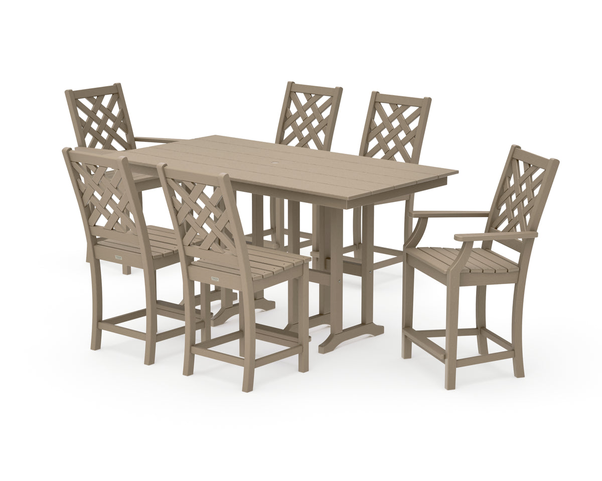 POLYWOOD Country Living Wovendale 7-Piece Farmhouse Counter Set in Vintage Sahara