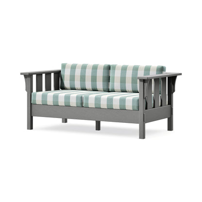 POLYWOOD Acadia Deep Seating Loveseat in Slate Grey / Buffalo Plaid Glacier Spa