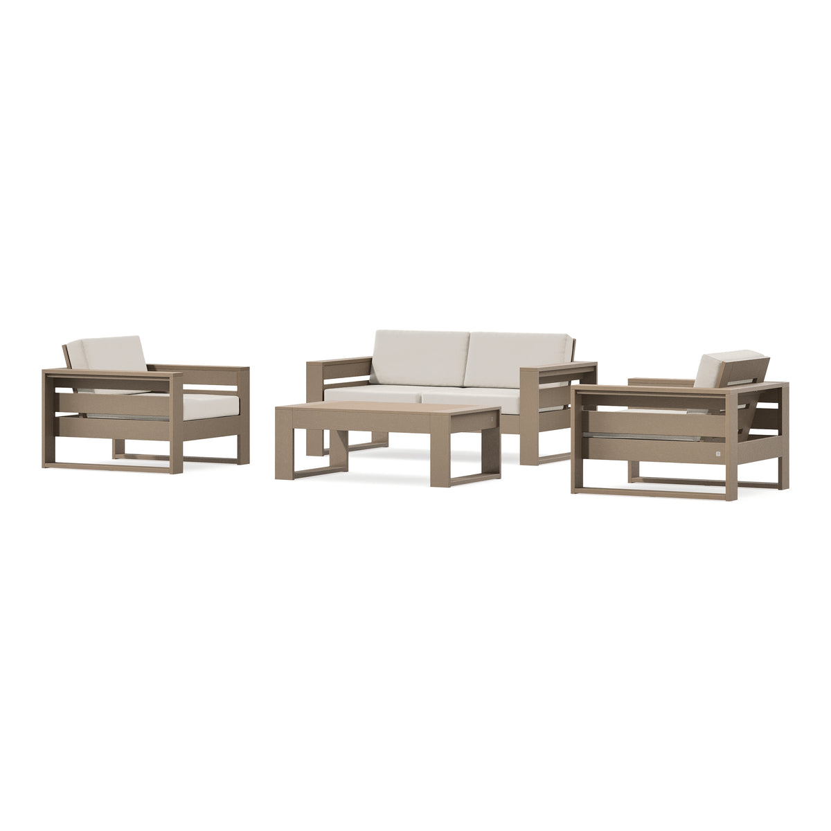 POLYWOOD PW Designer Series Latitude 4-Piece Lounge Loveseat Set in Vintage Sahara / Dune Burlap