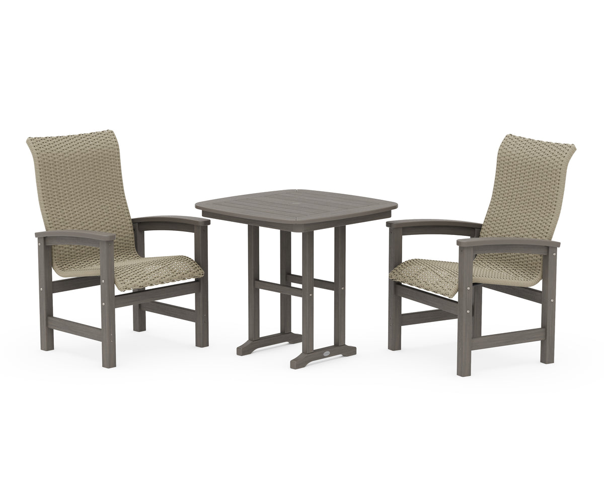 POLYWOOD Coastal Woven High-Back 3-Piece Dining Set in Driftwood / Dune Grass
