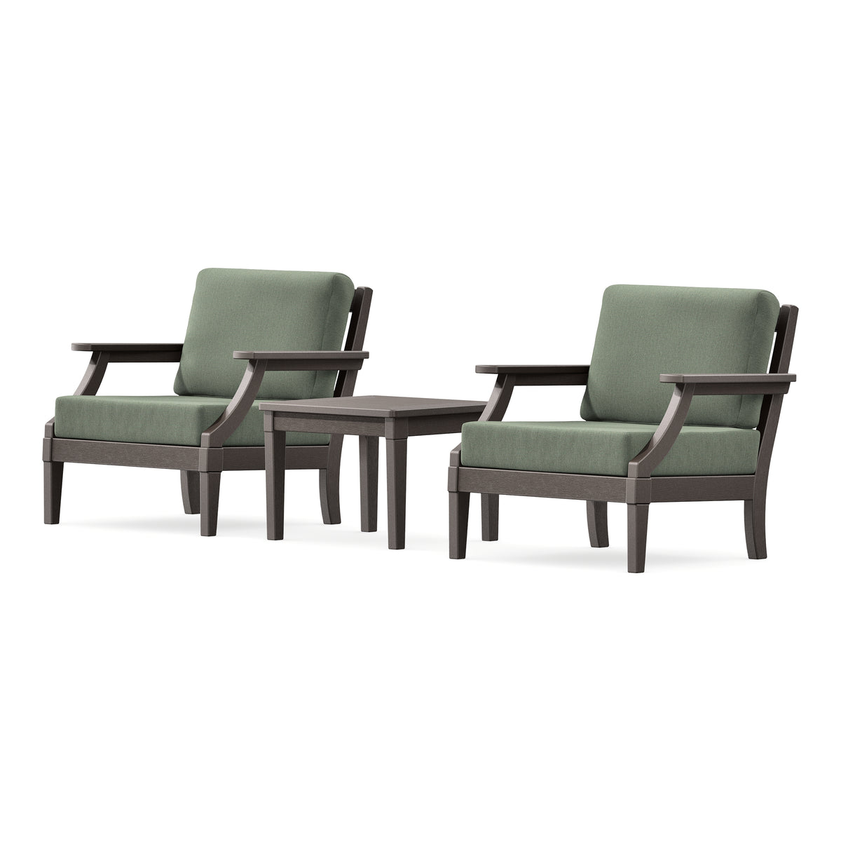 POLYWOOD PW Designer Series Estate 3-Piece Lounge Chair Set in Vintage Coffee / Cast Sage