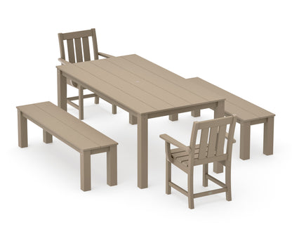 POLYWOOD Oxford 5-Piece Parsons Dining Set with Benches in Vintage Sahara