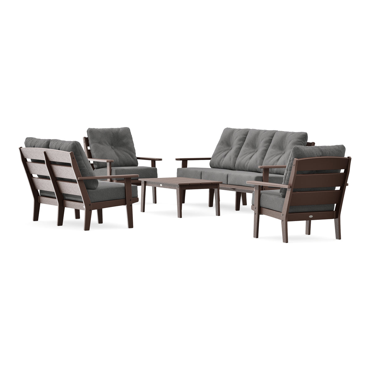 POLYWOOD Lakeside 5-Piece Lounge Sofa Set in Mahogany