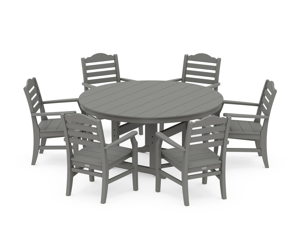 POLYWOOD Savannah 7-Piece Arm Chair Round Farmhouse Dining Set in Slate Grey