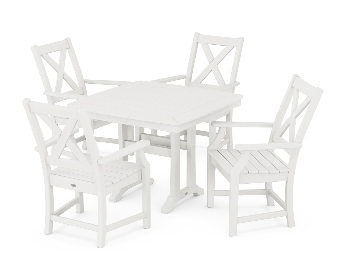POLYWOOD Braxton 5-Piece Dining Set with Trestle Legs - 37" Table in Vintage White