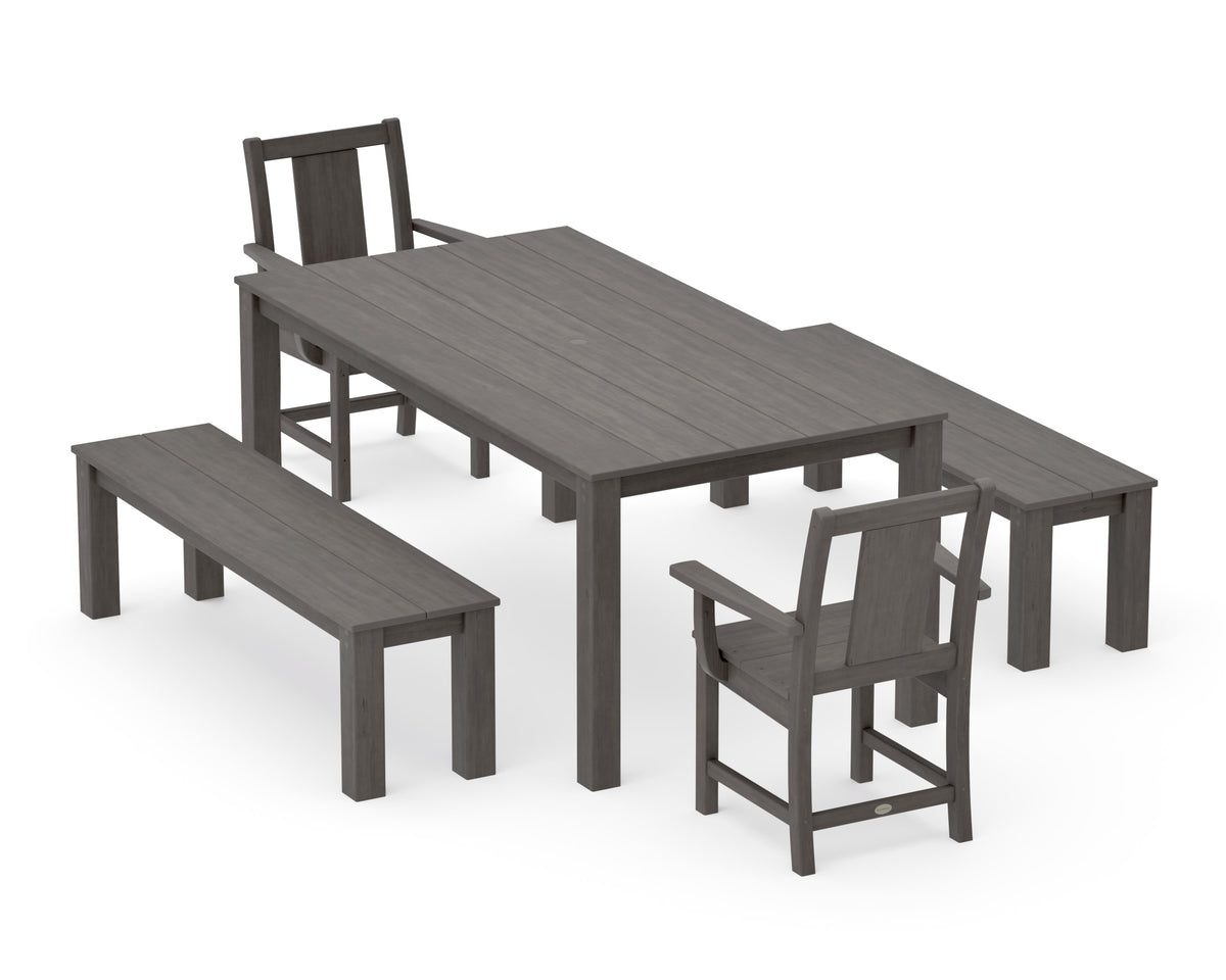 POLYWOOD Prairie 5-Piece Parsons Dining Set with Benches in Driftwood