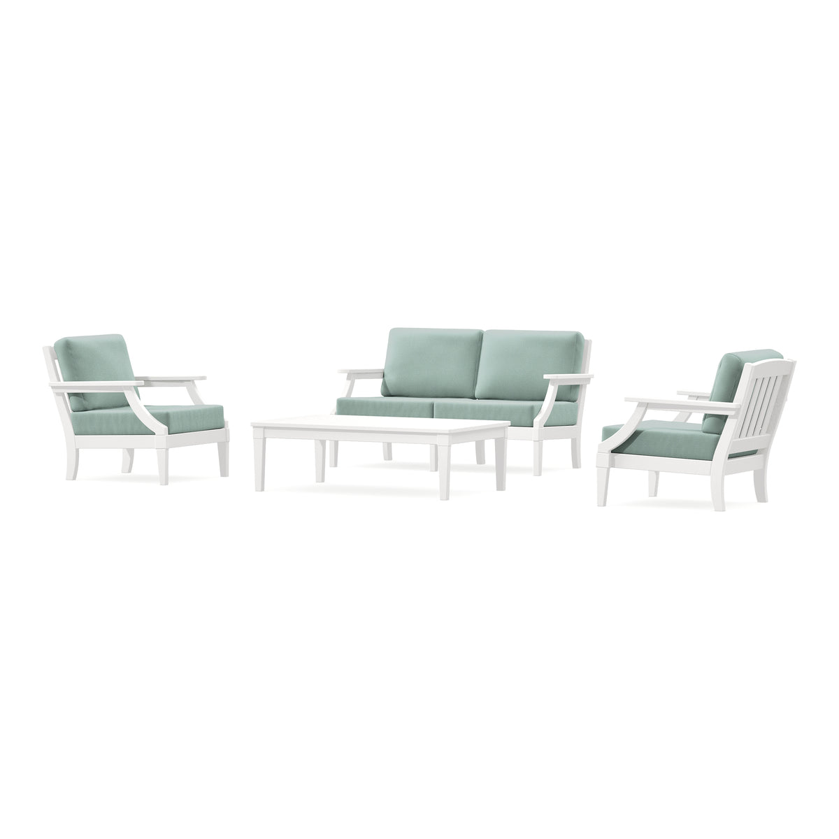 POLYWOOD PW Designer Series Estate Lounge 4-Piece Loveseat Set in Vintage White / Spa