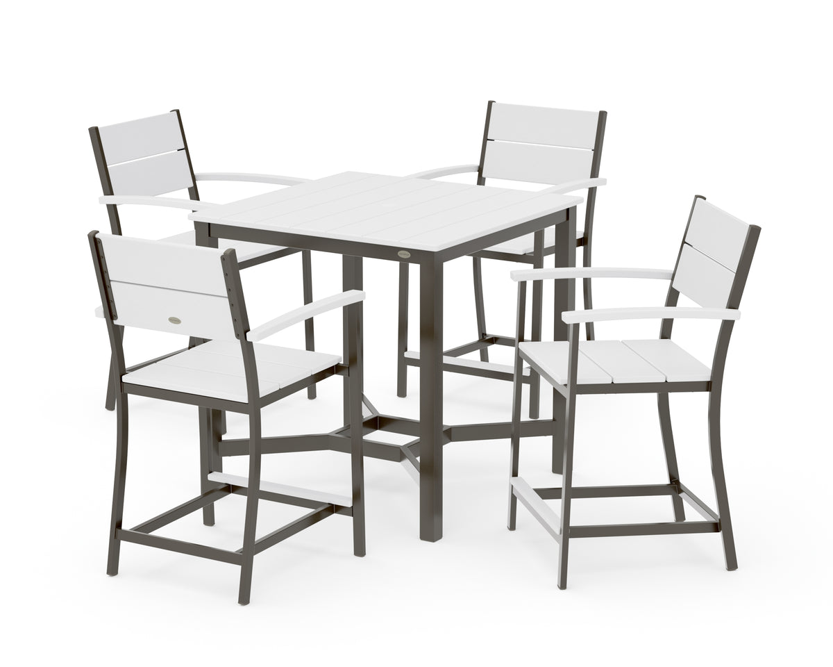 POLYWOOD Main Street 5-Piece Counter Set in Bronze / White