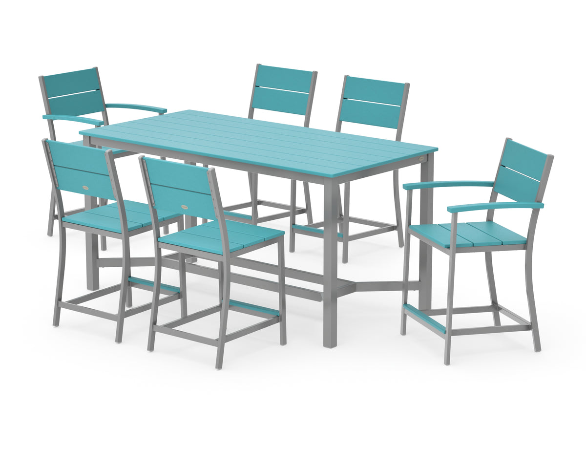 POLYWOOD Main Street 7-Piece Counter Set in Silver / Aruba