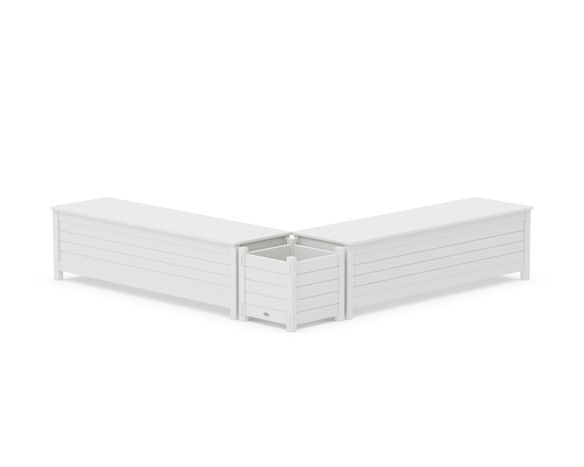 POLYWOOD 60" Nautical L-Shaped Planter Storage Bench Set in White